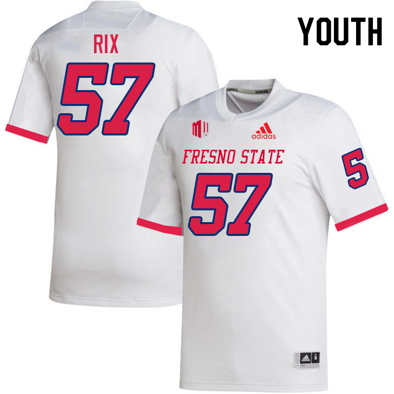 Youth #57 Zane Rix Fresno State Bulldogs College Football Jerseys Stitched-White